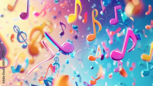 A colorful image of musical notes scattered in the air