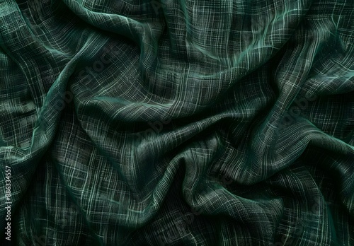 Dark Green Cotton Fabric Texture, High Resolution