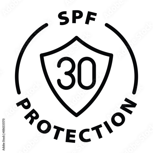 spf 30 protection black outline icon round rounded circle badge stamp label isolated on transparent background