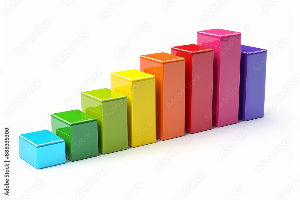 Bright 3D Growing Bar Chart in Finance Concept Isolated on White Background Bright 3D Growing Bar Chart in Finance Concept Isolated on White Background