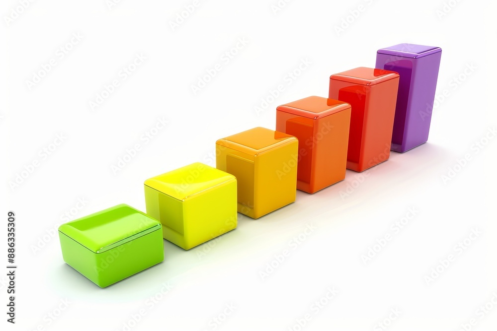 Vibrant 3D Growing Bar Chart in Finance Context on White Background Vibrant 3D Growing Bar Chart in Finance Context on White Background