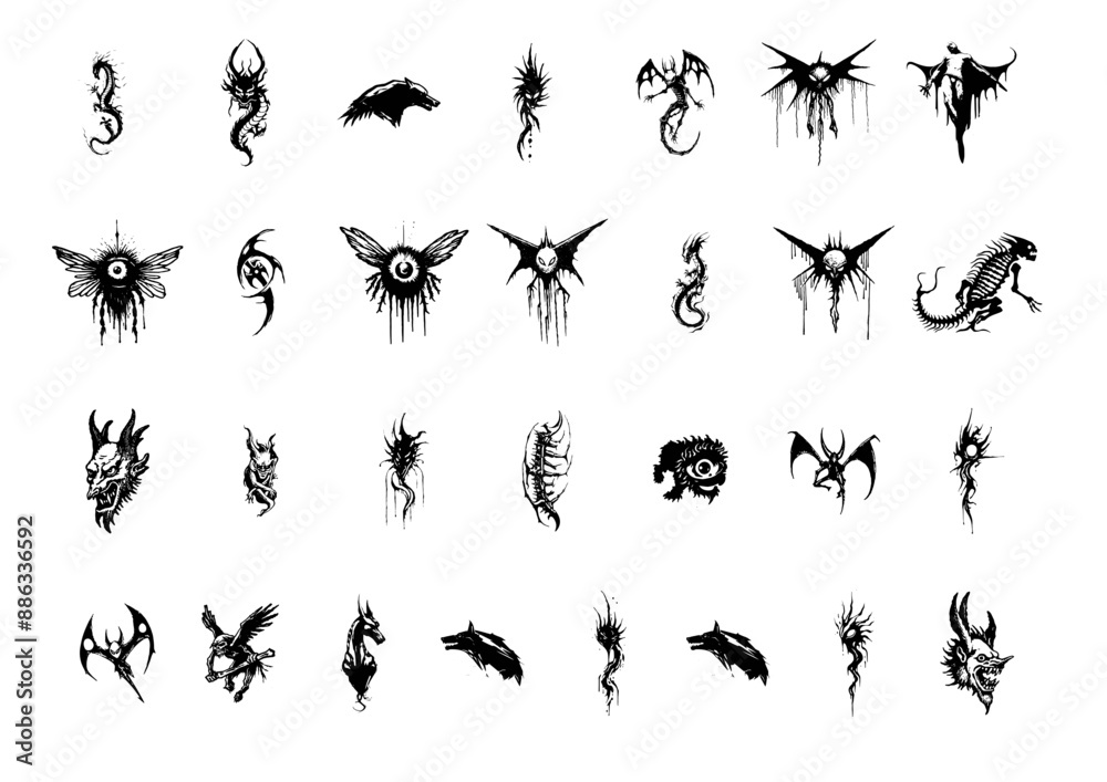 Set of Handcrafted Medieval Horror Monster Fear Graphic Design Vector Elements Ressources SVG Illustration Set of Handcrafted Medieval Horror Monster Fear Graphic Design Vector Elements Ressources SVG Illustration