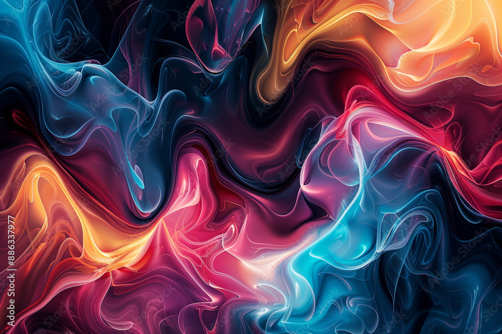 Obraz premium A dynamic and colorful digital artwork featuring swirling patterns and fluid shapes, ideal for a visually striking computer wallpaper.