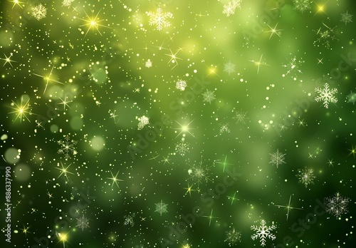 Green Christmas Background with Snowflakes and Stars