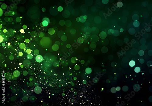 Abstract Green Bokeh Lights On Black Background