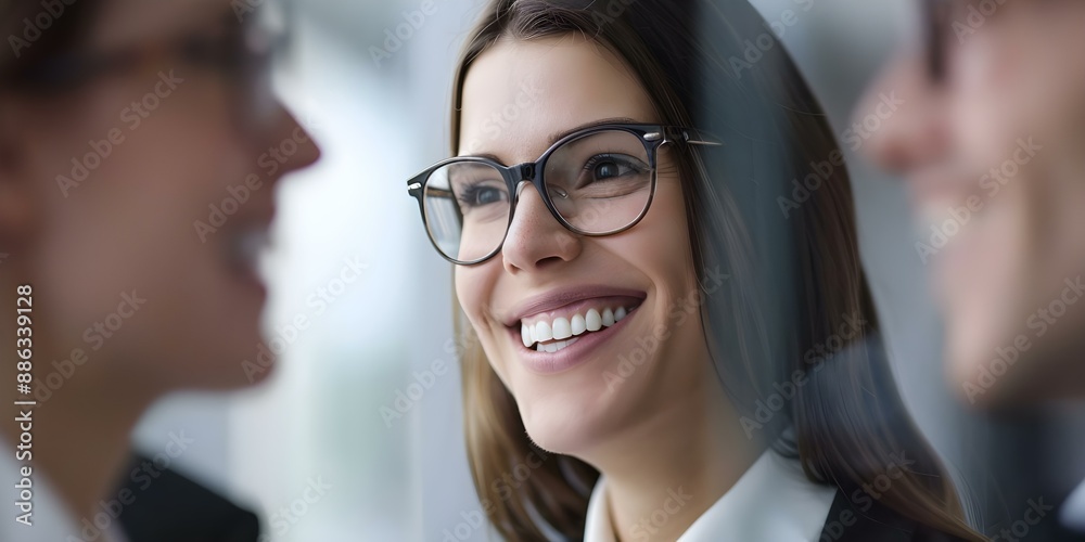 Fototapeta premium Business professionals exhibit camaraderie through lively conversation and laughter at booth. Concept Networking, Business Relationships, Collaboration, Trade Show, Conversations