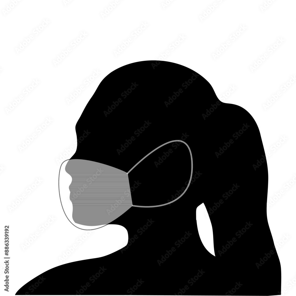 silhouette or illustration of a person wearing a mask because of Covid silhouette or illustration of a person wearing a mask because of Covid