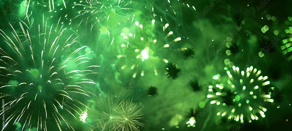 Fototapeta premium Green Fireworks Display in Night Sky