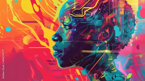 Tech-infused human profile with vivid colors