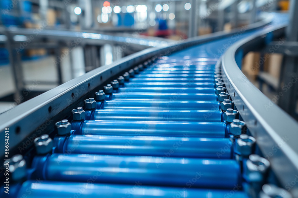Automated roller conveyor of automatic production line of manufacturing process transportation. Automated roller conveyor of automatic production line of manufacturing process transportation.