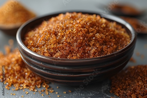 Brown Sugar in Black Bowl on Slate Grey Surface - Design for Food Photography, Print, Poster