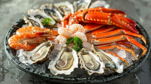 Fresh Seafood Platter with Oysters, Shrimp, and Crab photo