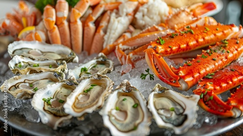 Fresh Seafood Platter with Oysters, Shrimp, and Crab photo
