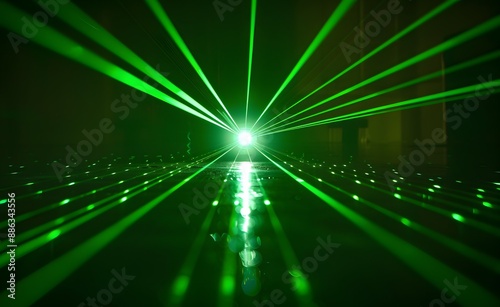 Green Laser Light Beams Symmetrical Composition photo