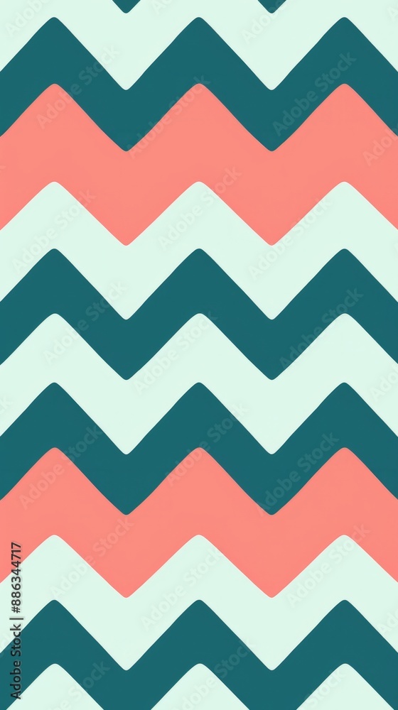 A seamless, pattern of teal, coral, and white zigzags A seamless, pattern of teal, coral, and white zigzags