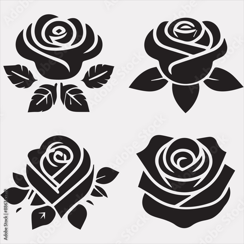 Set of rose logo icon silhouette vector on a white background