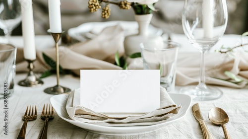 Obraz na płótnie elegant table place setting with blank menu card for wedding or special event, featuring fine tableware and candlelight w salonie