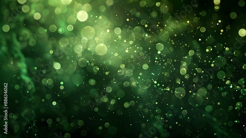 Abstract Green Glowing Particles Bokeh Background