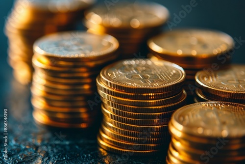 Stacks of Gold Bitcoin Coins photo