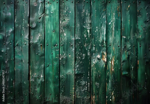 Dark Green Wooden Planks Background Texture