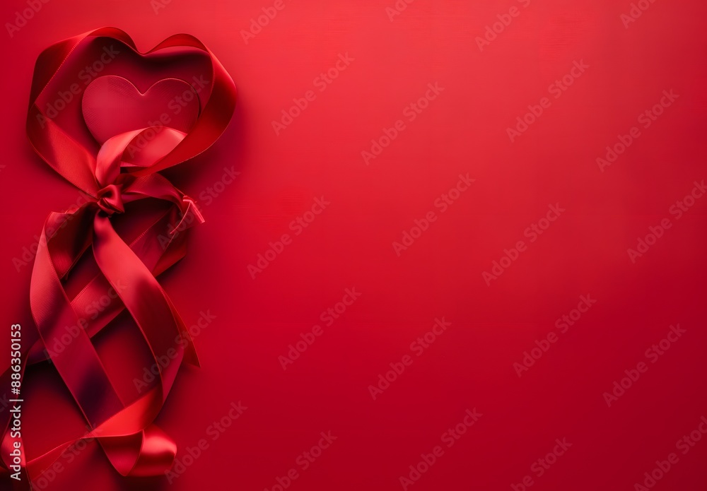Red Background Heart Ribbon Valentine's Day Red Background Heart Ribbon Valentine's Day