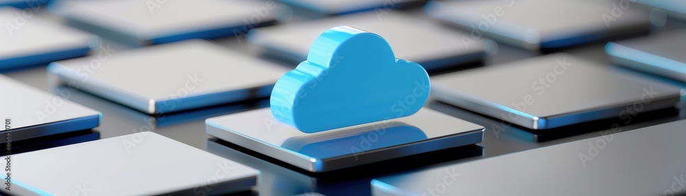 A blue cloud icon on a keyboard, symbolizing cloud computing technology and digital data storage solutions. A blue cloud icon on a keyboard, symbolizing cloud computing technology and digital data storage solutions.