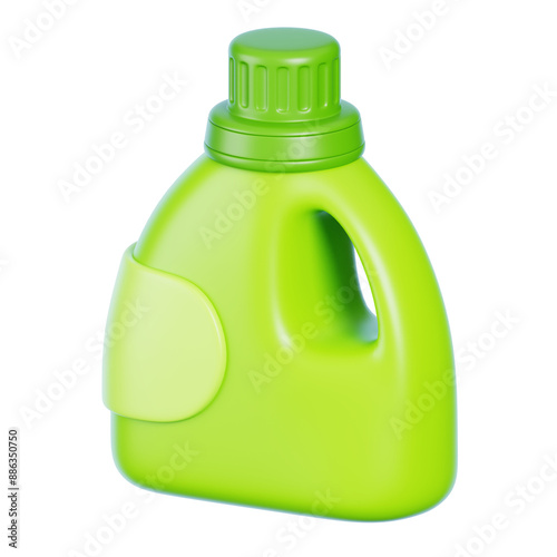 Green detergent bottle isolated on transparent background. Cleaning equipment icon. 3D Rendering. photo