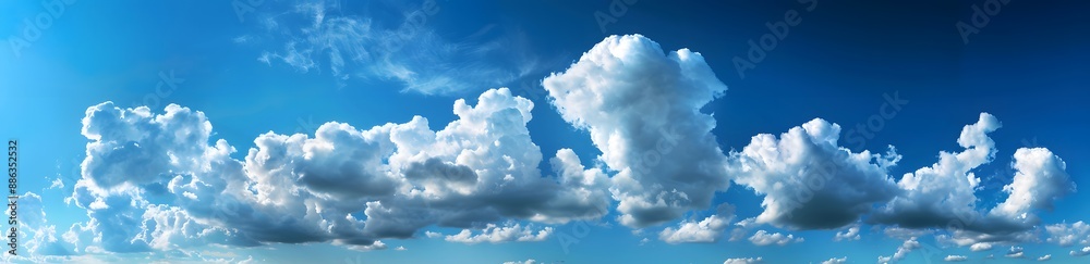 Obraz premium Panoramic Blue Sky with Fluffy Clouds