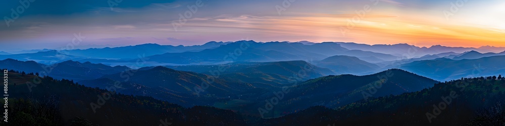 Panoramic Sunset View Of Blue Ridge Mountains In Colorado Panoramic Sunset View Of Blue Ridge Mountains In Colorado