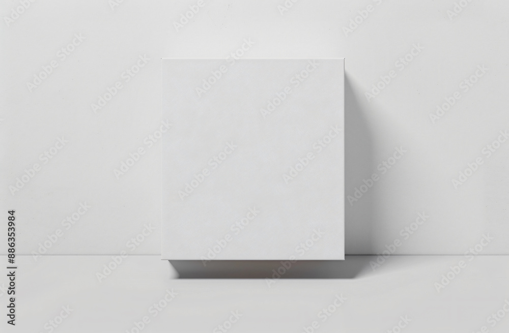 White blank canvas box mockup on white background, front view