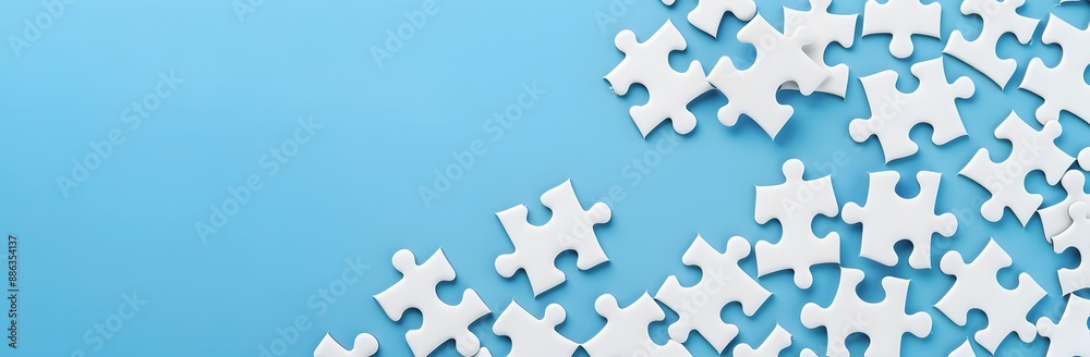 White Puzzle Pieces on Blue Background Unity Collaboration White Puzzle Pieces on Blue Background Unity Collaboration
