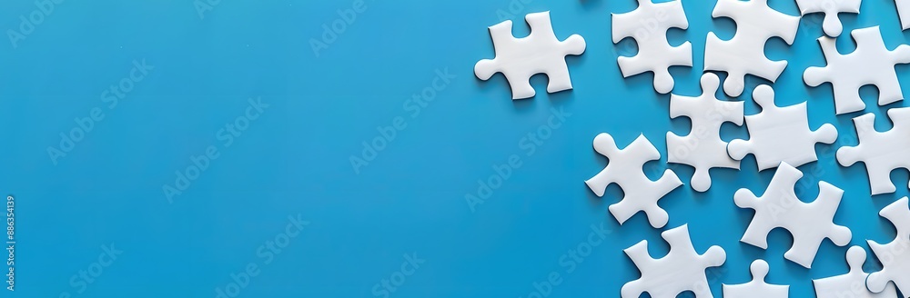 White Puzzle Pieces on Blue Background Representing Unity White Puzzle Pieces on Blue Background Representing Unity