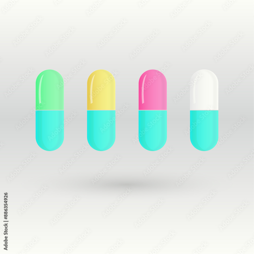 Medical capsules, 3d realistic vitamins, pills icon set. Medical capsules, 3d realistic vitamins, pills icon set.