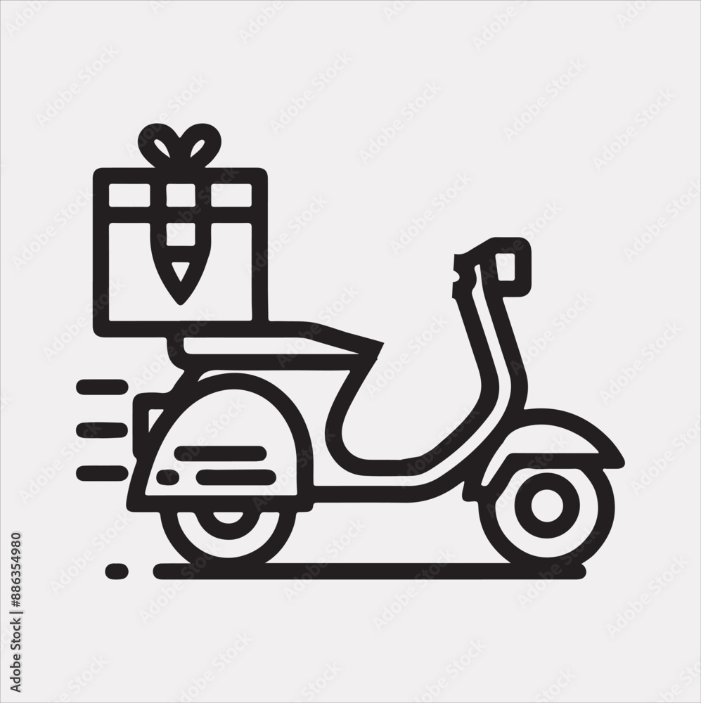 Scooter motor Courier line Art silhouette vector on white background