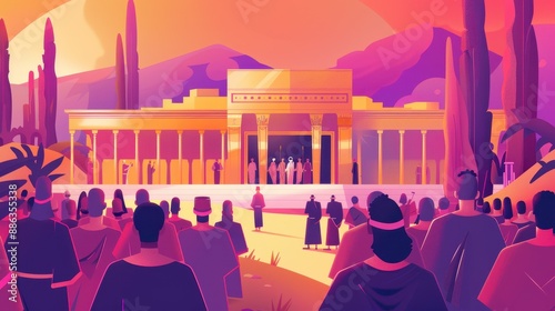 Wallpaper Mural Exodus : Hebrew community celebrating the completion of the tabernacle, detailed flat design Biblical illustration perfect for religious educational materials and inspirational content Torontodigital.ca