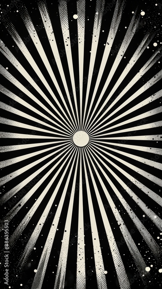 Fototapeta premium Anime sunburst abstract, dynamic concentric black elements, high energy. 