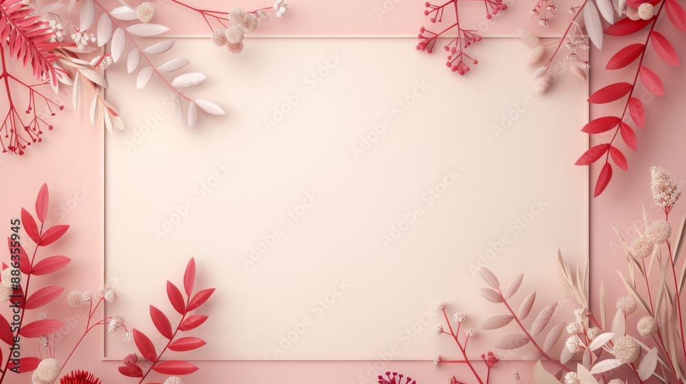 Elegant floral frame with red and pink leaves on a pastel background, perfect for greetings, invitations, and announcements. Elegant floral frame with red and pink leaves on a pastel background, perfect for greetings, invitations, and announcements.