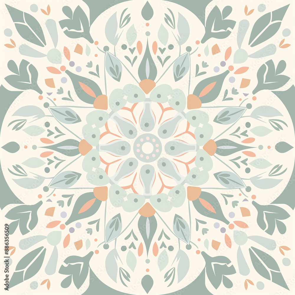 Fototapeta premium a pale pastel and minimalistic mandala design inspired by traditional patterns.