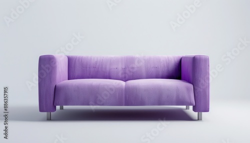 Purple couch with minimalist design, focused lighting.