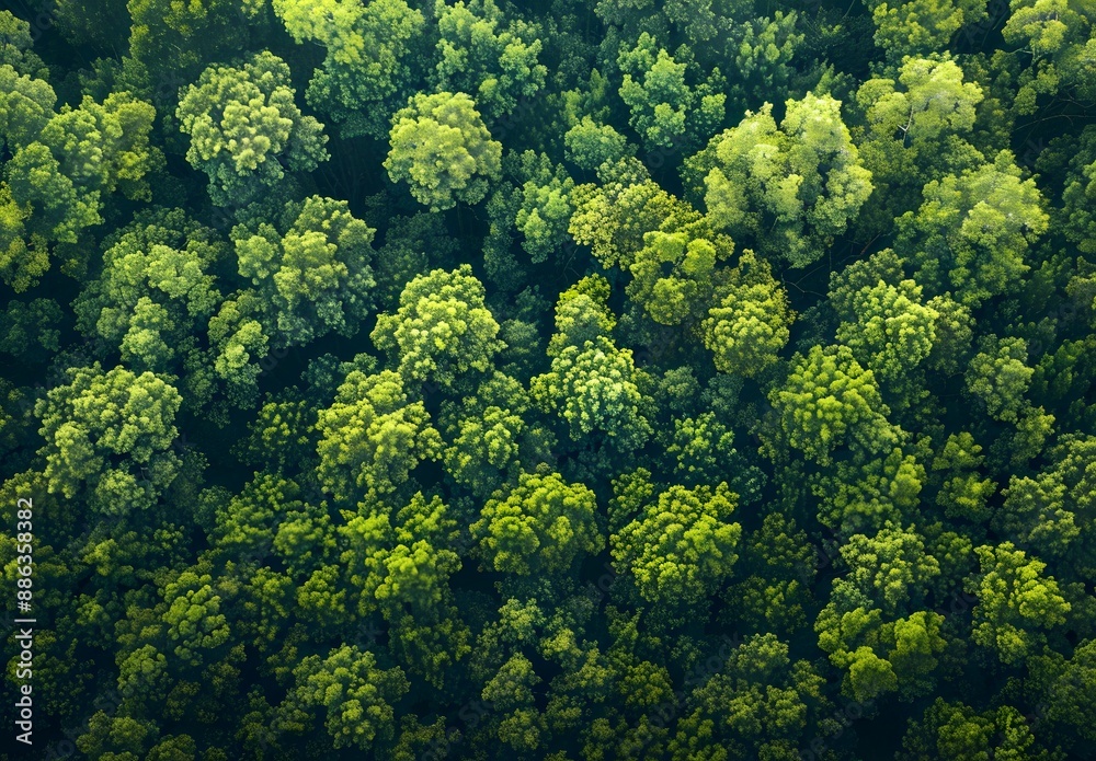 Naklejka premium Aerial View of Lush Green Forest Canopy