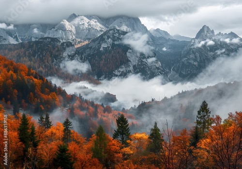 Slovenian Mountains in Autumn Fog