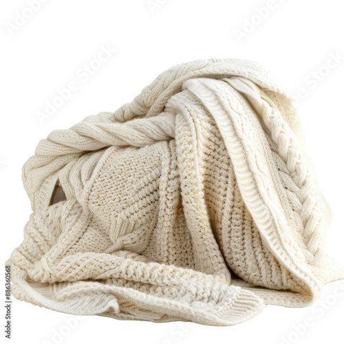 Soft, cozy knitted beige blanket, perfect for warmth and comfort. Ideal for home decor, cuddling, and bringing a touch of coziness to any space. photo