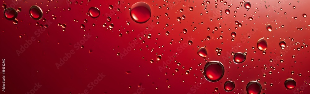 Red Background with Water Droplets and Oil Bubbles Red Background with Water Droplets and Oil Bubbles