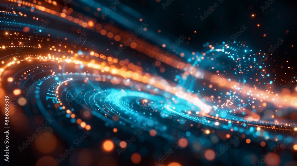 Vibrant abstract background featuring blue and orange particle waves, perfect for technology, digital art, and dynamic energy concepts. Vibrant abstract background featuring blue and orange particle waves, perfect for technology, digital art, and dynamic energy concepts.