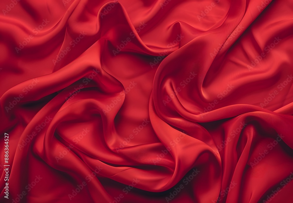 Red Silk Fabric Draped Background, Top View Red Silk Fabric Draped Background, Top View