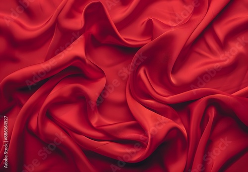 Red Silk Fabric Draped Background, Top View