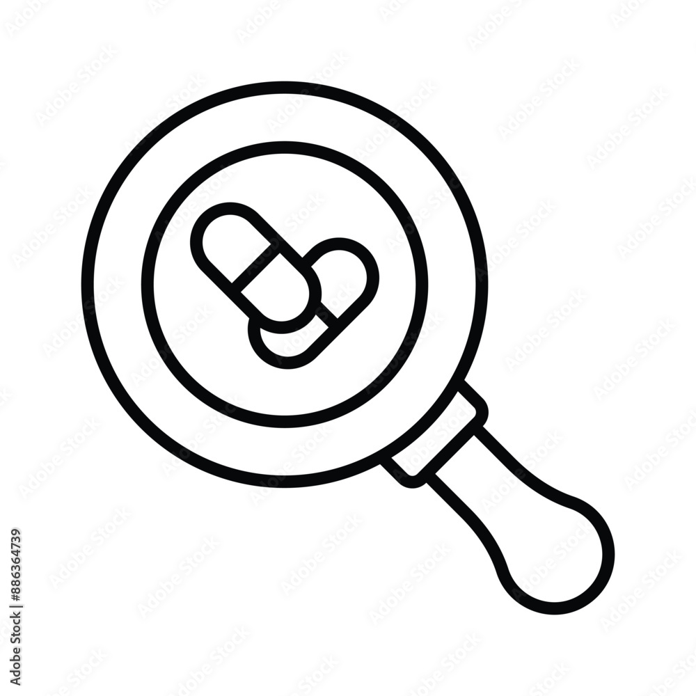 Capsule under magnifier showing concept icon of medicine research, medical research vector Capsule under magnifier showing concept icon of medicine research, medical research vector