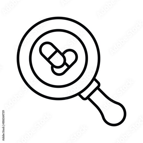 Capsule under magnifier showing concept icon of medicine research, medical research vector