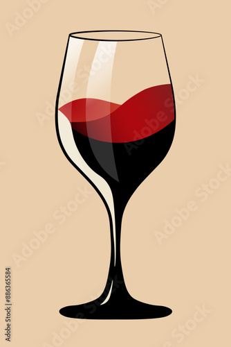 A glass of wine on a simple beige background. Illustration of an elegant product presentation. Vector eps10