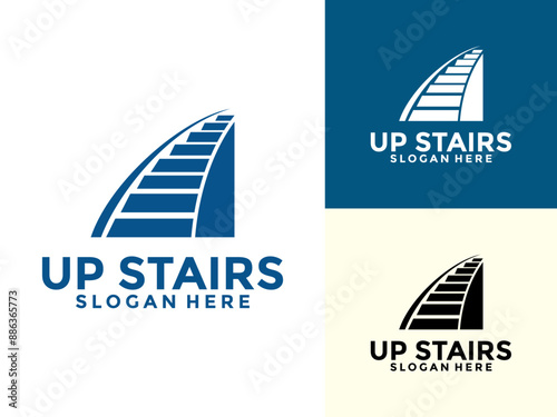 Stair Steps Silhouette logo, Staircase Architecture Interior Building logo design template